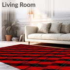 Red Black Plaid Geometric Pattern Rug