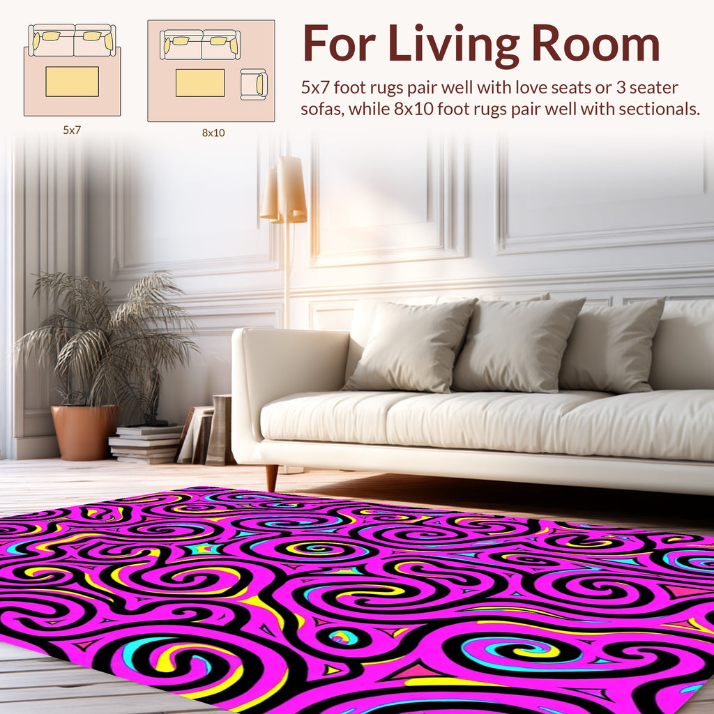 Vibrant Swirls 2 Tone Geometric Pattern Rug