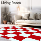 Classic Checkered Red and White Pattern Rug