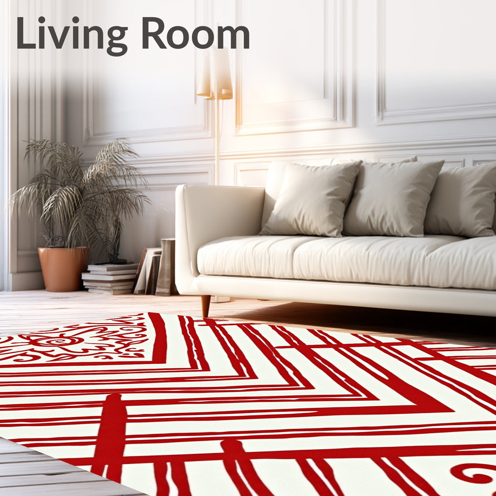 Bold Red Geometric Tribal Design Rug
