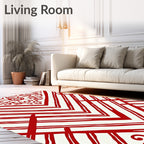 Bold Red Geometric Tribal Design Rug