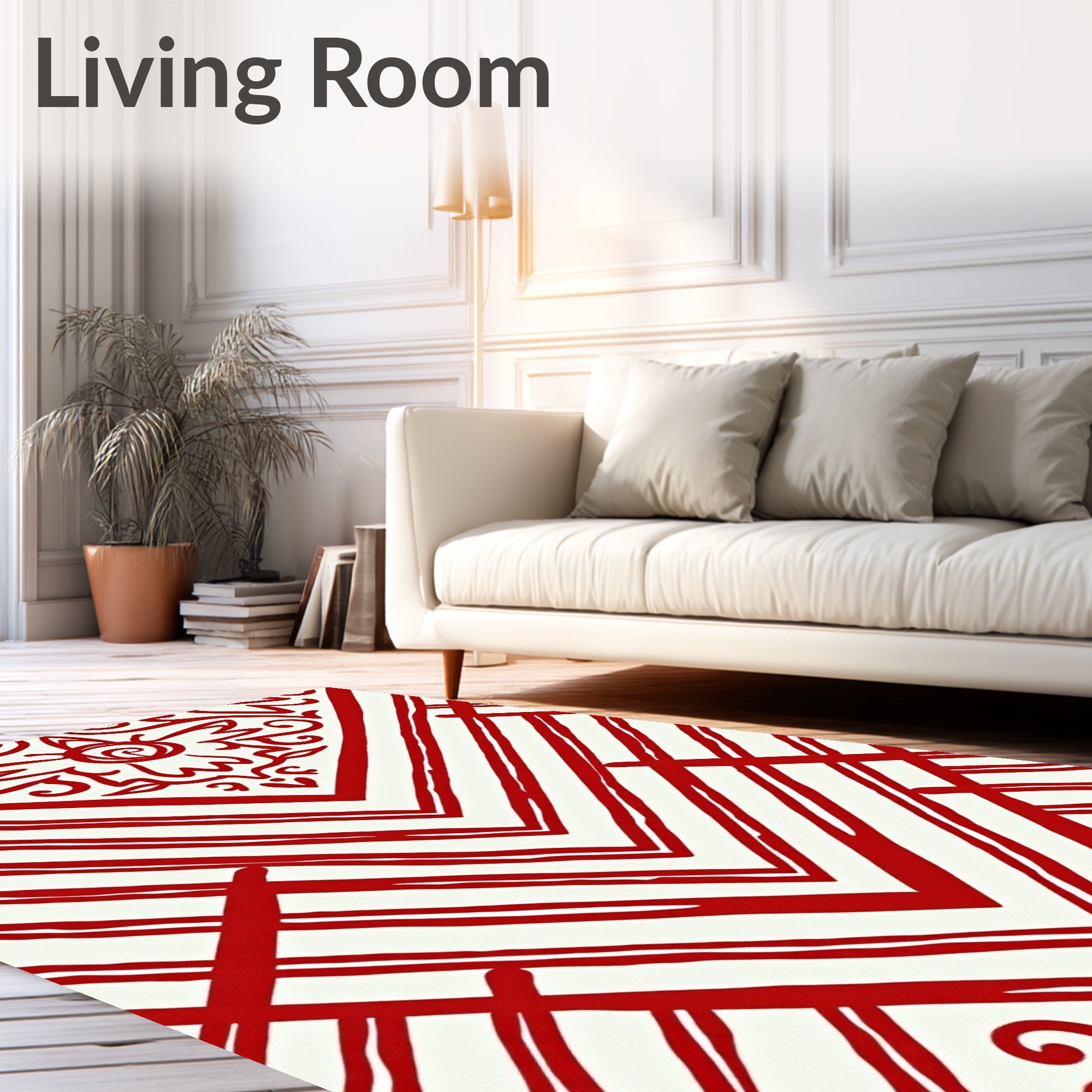 Bold Red Geometric Tribal Design Rug