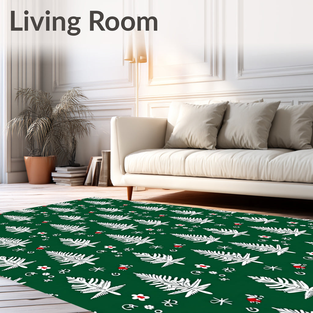 White Evergreen Forest Pattern Rug