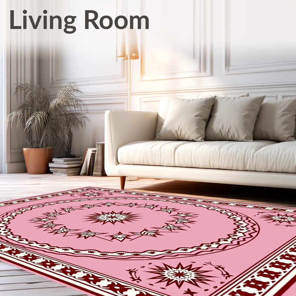 Pink Sunburst Leaf Geometric Design Rug