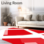 Bold Red White Geometric Design Rug