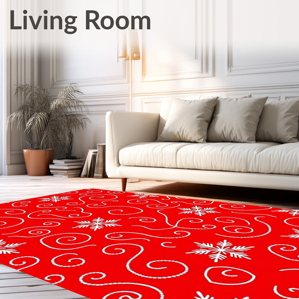 Red Snowflake Swirl Pattern Rug