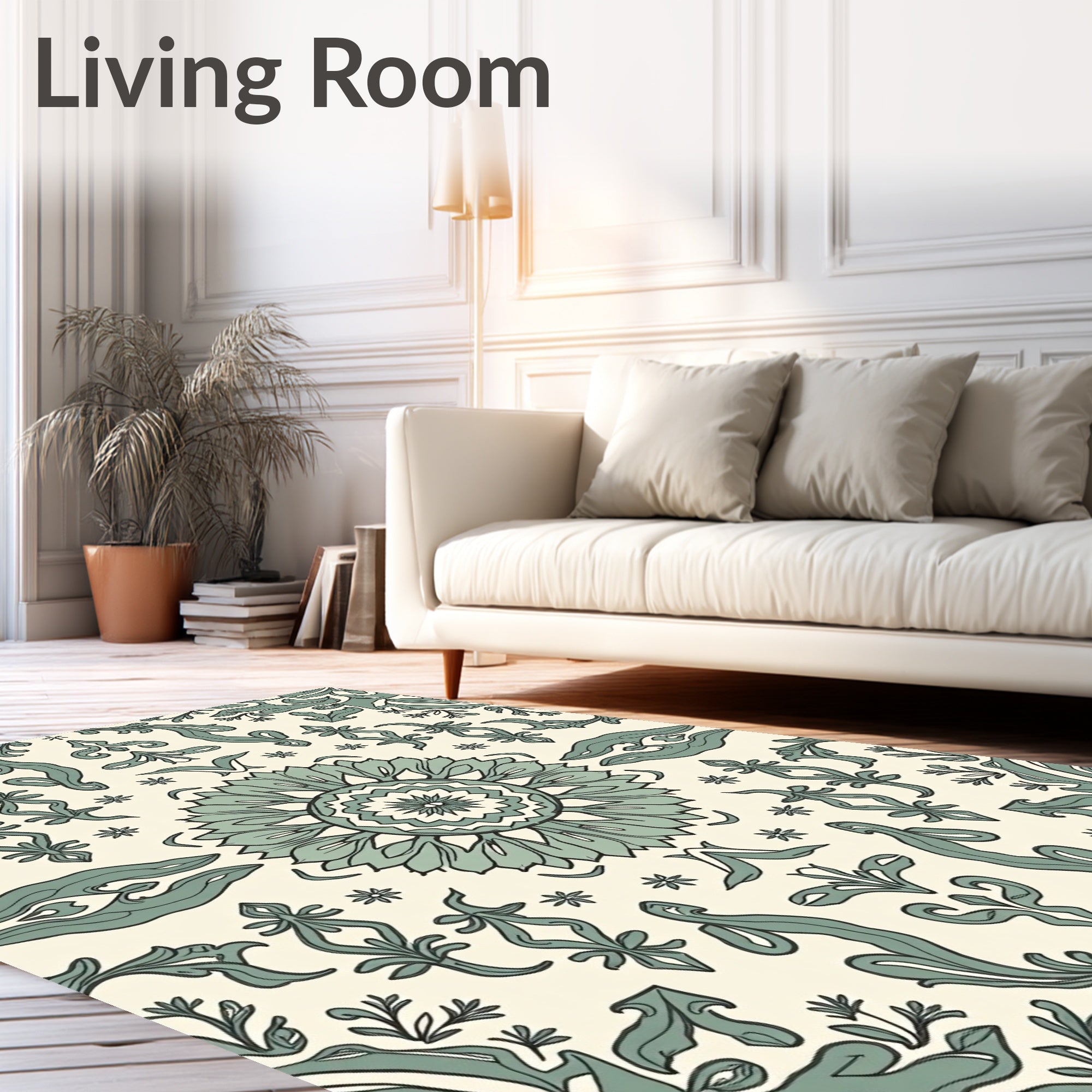 Damask Inspired Floral Scrollwork Design Rug