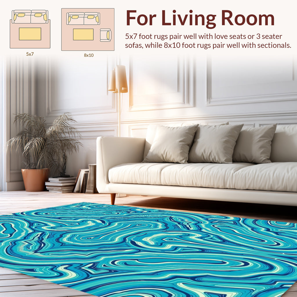 Abstract Blue Wavy Organic Pattern Rug