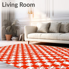 Red White Checkerboard Floral Pattern Rug