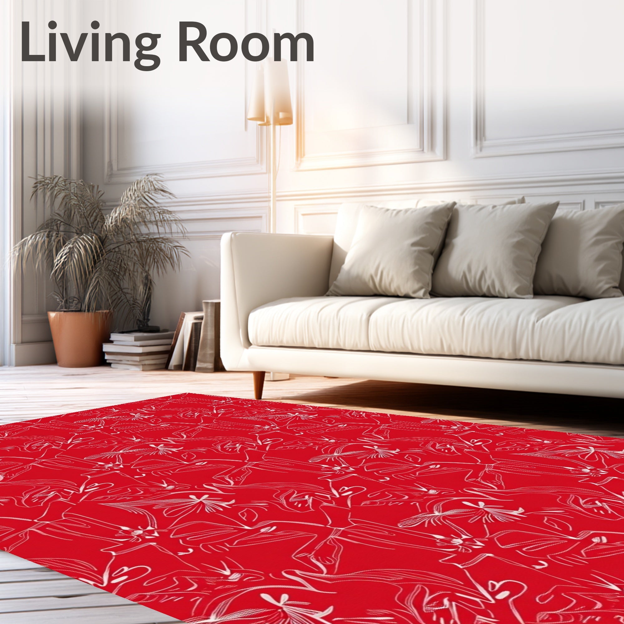 Abstract Floral Line Art Crimson Rug
