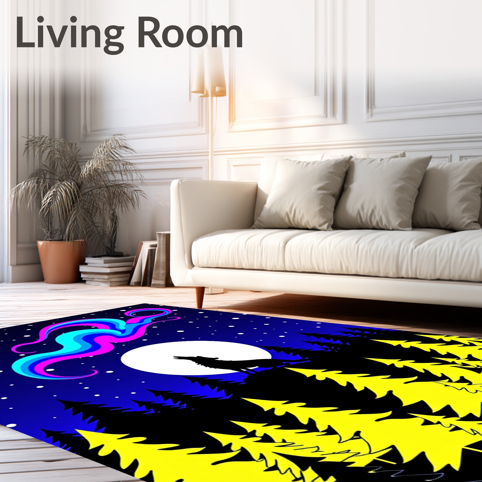Night Wolf Silhouette Aurora Abstract Pattern Rug