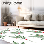 Green Festive Fern Berry Branches Rug