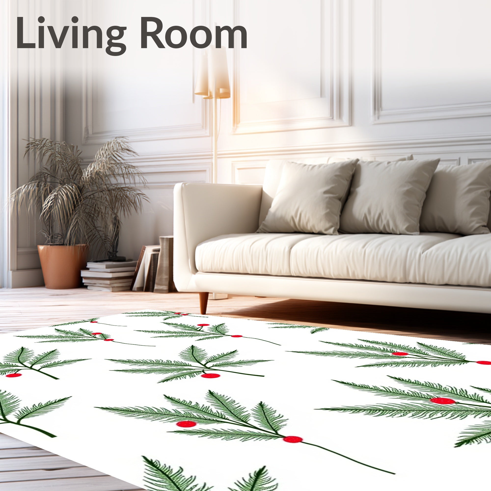 Green Festive Fern Berry Branches Rug