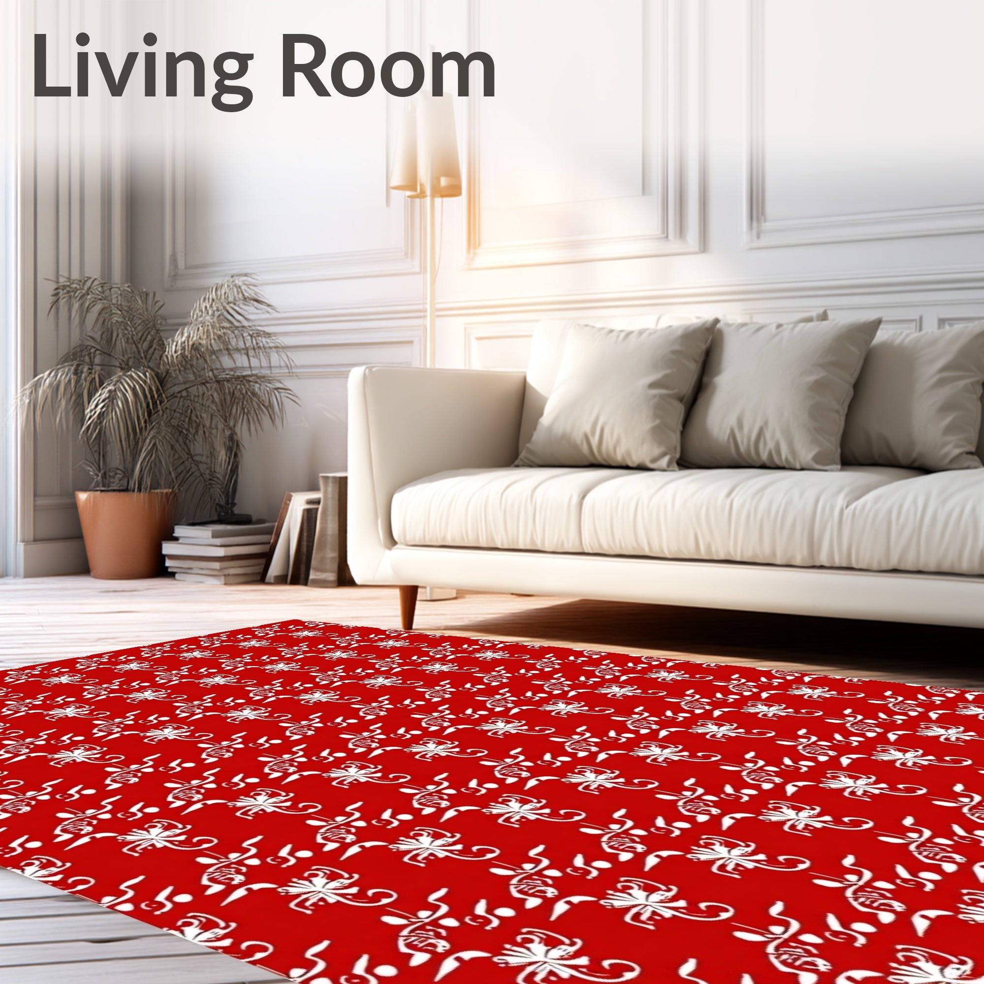 Red White Stylized Floral Pattern Rug