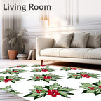 Spiky Green Leaves Red Berries Scatter Rug