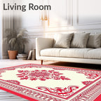 Vibrant Red Floral Mandala Pattern Rug