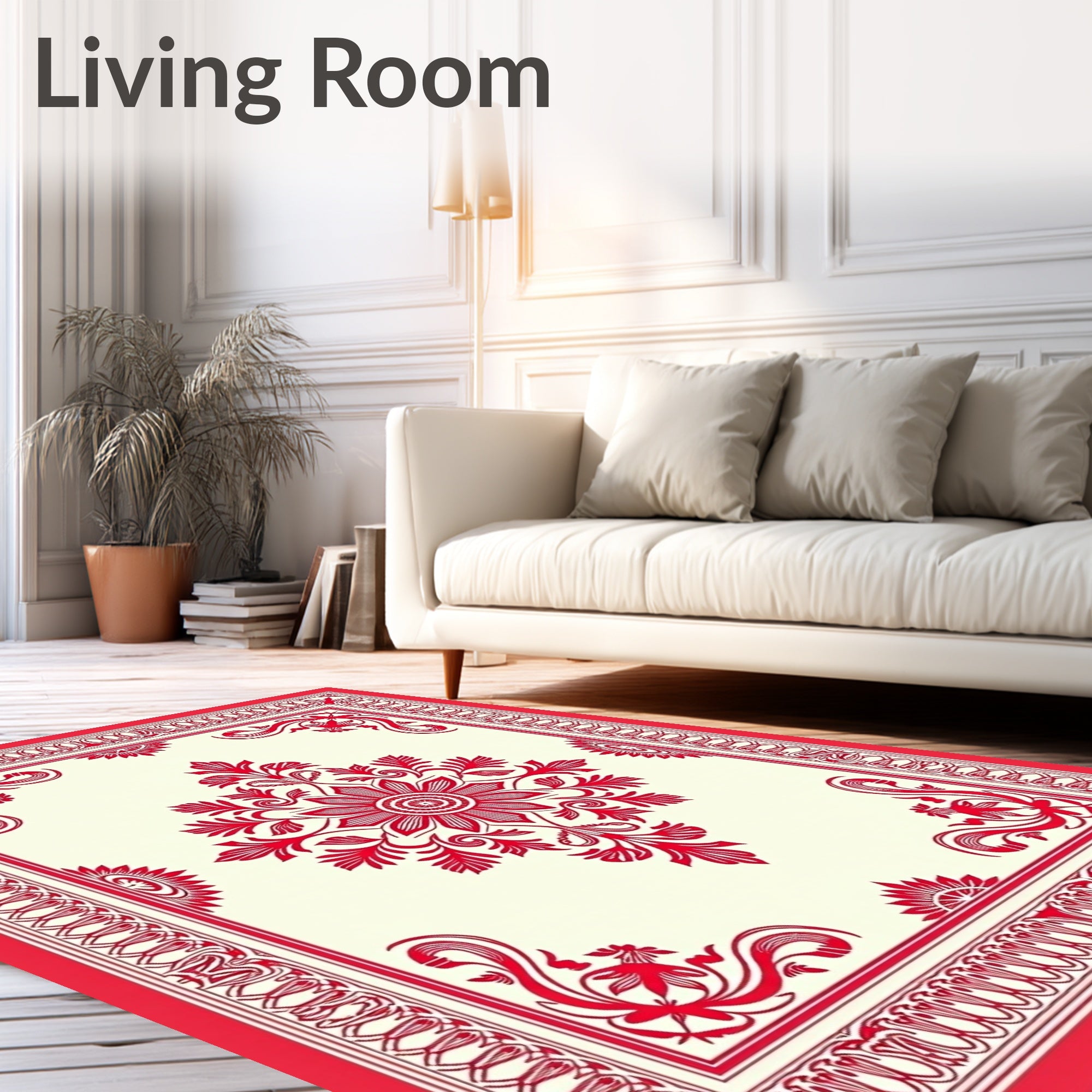 Vibrant Red Floral Mandala Pattern Rug