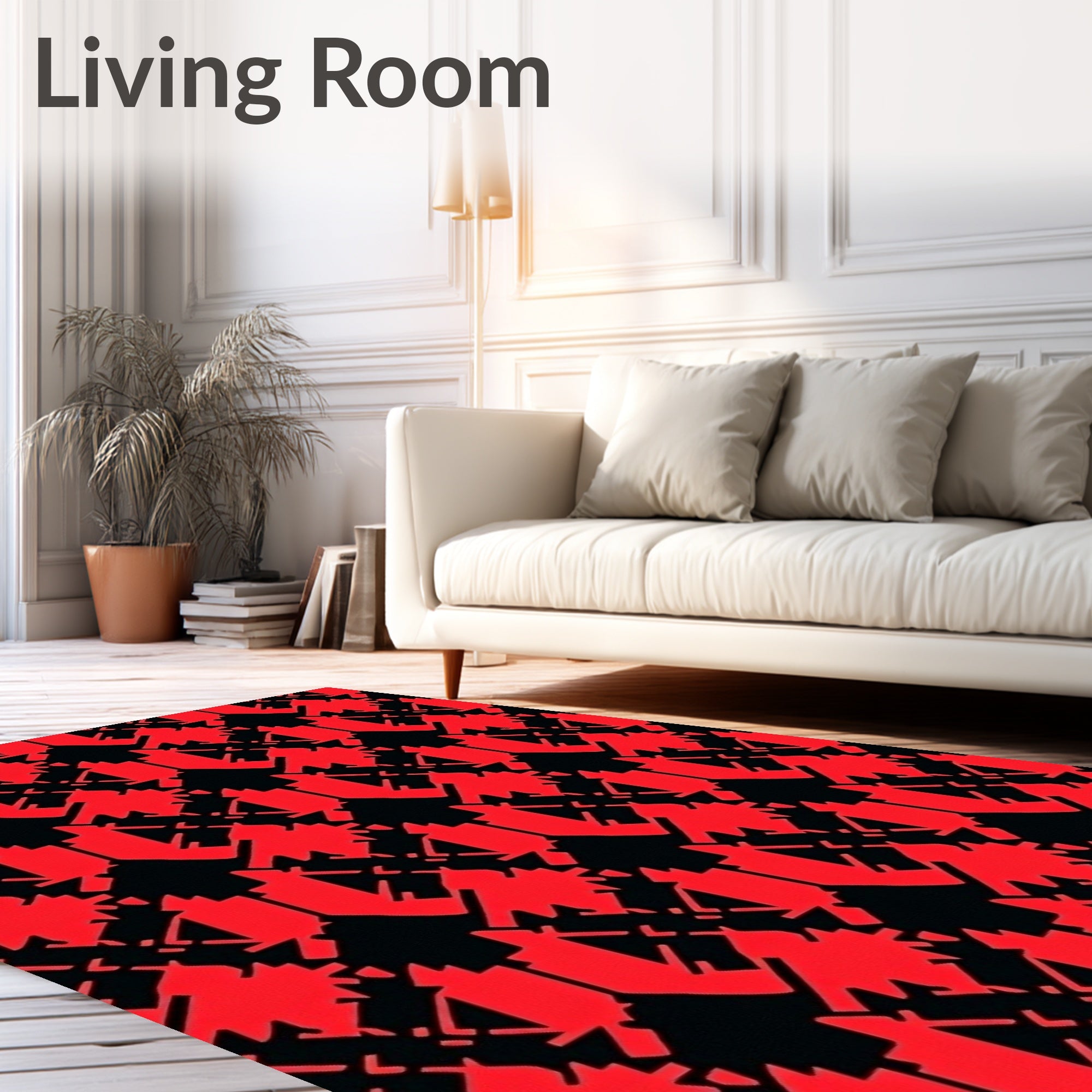 Bold Red Black Houndstooth Pattern Rug