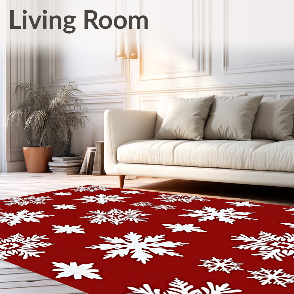 White Snowflakes On Red Background Rug