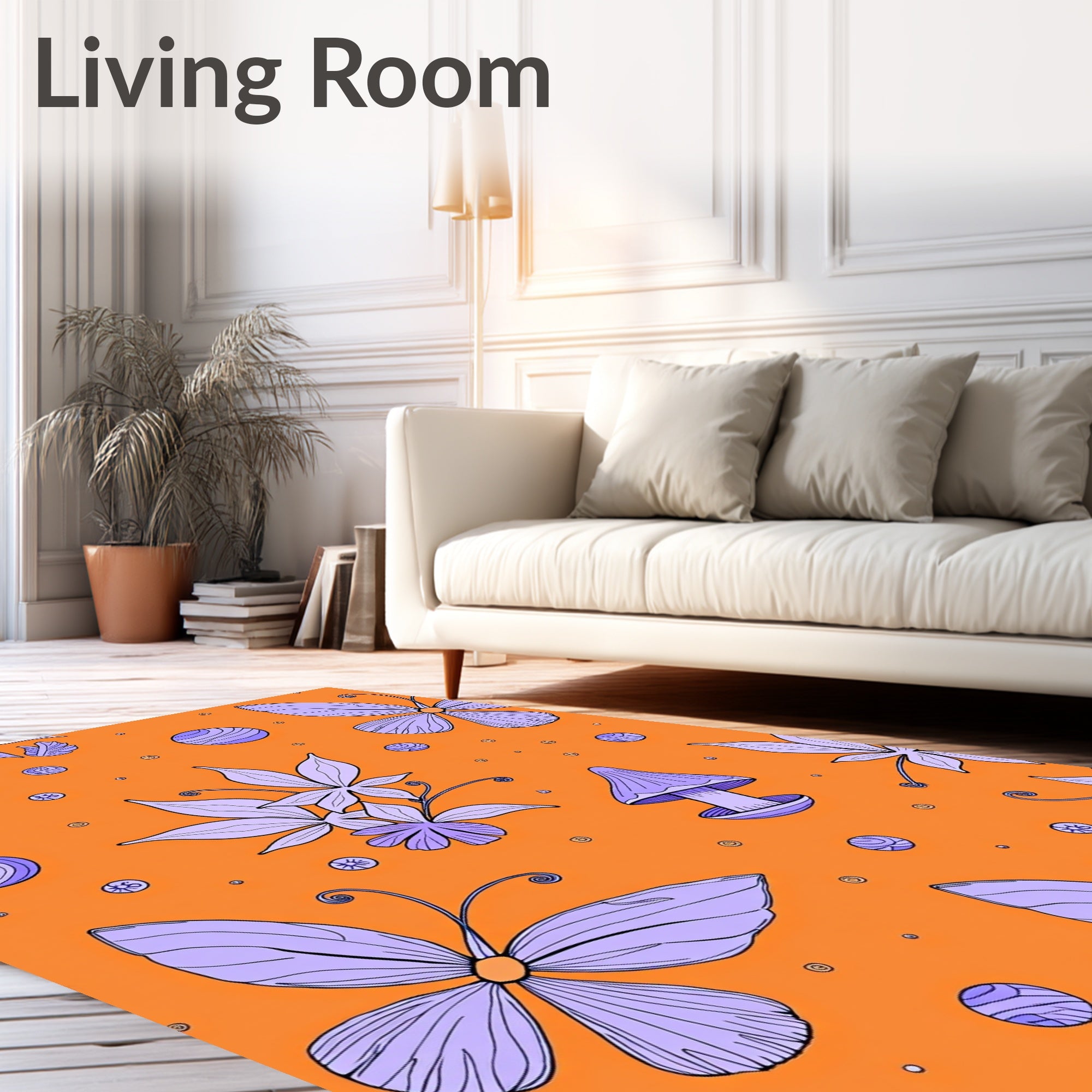 Whimsical Butterfly Mushroom Pattern Rug