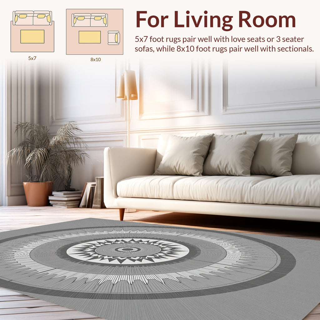 Grey Sunburst Radial Pattern Rug