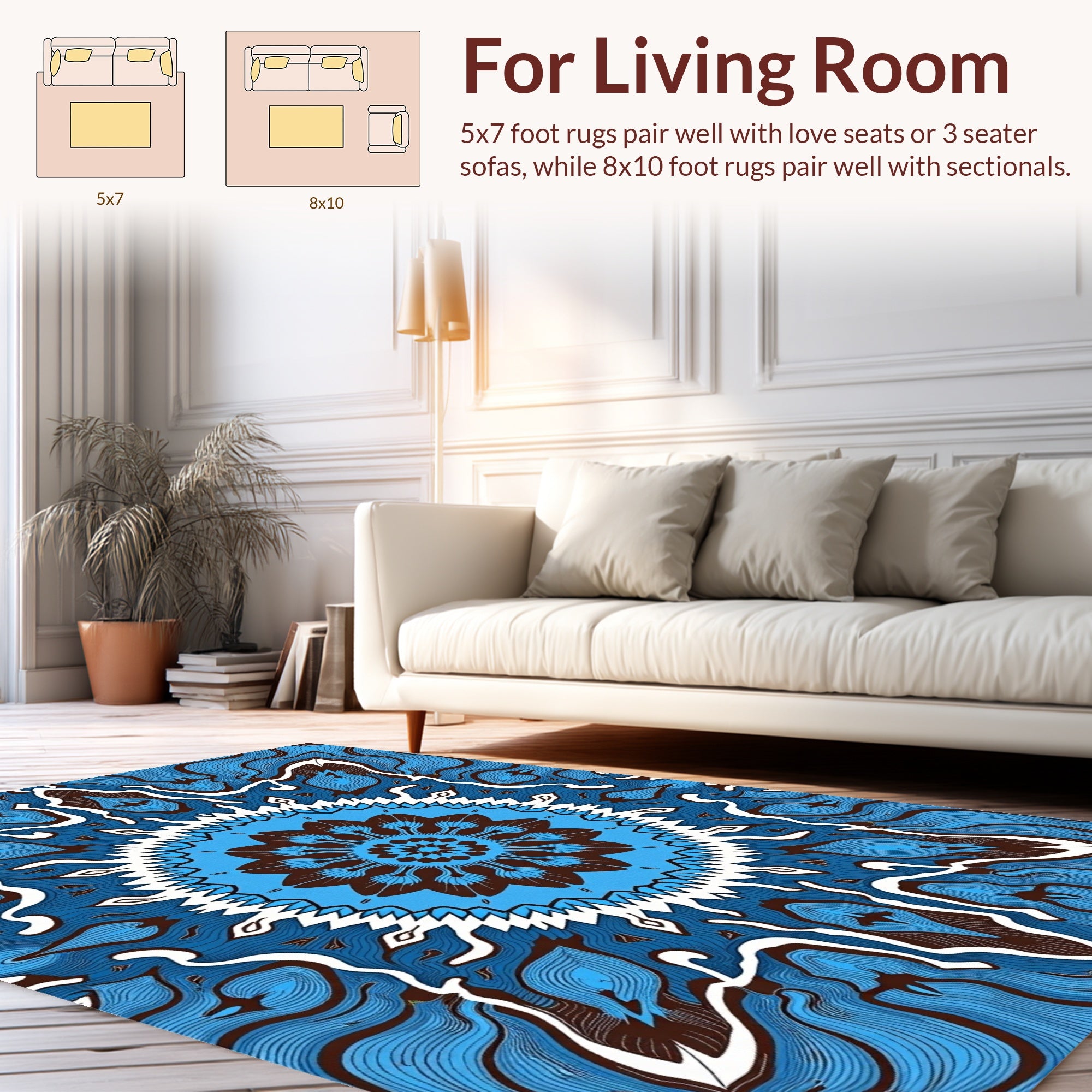 Blue Brown Intricate Mandala Design Rug