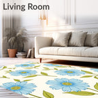 Light Blue Daisy Botanical Print Rug