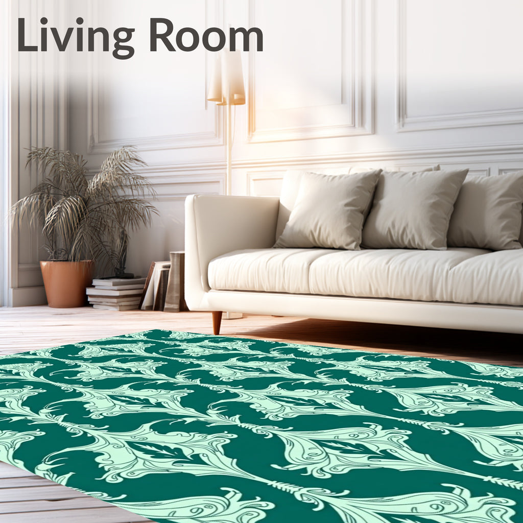 Art Nouveau Teal Floral Pattern Rug
