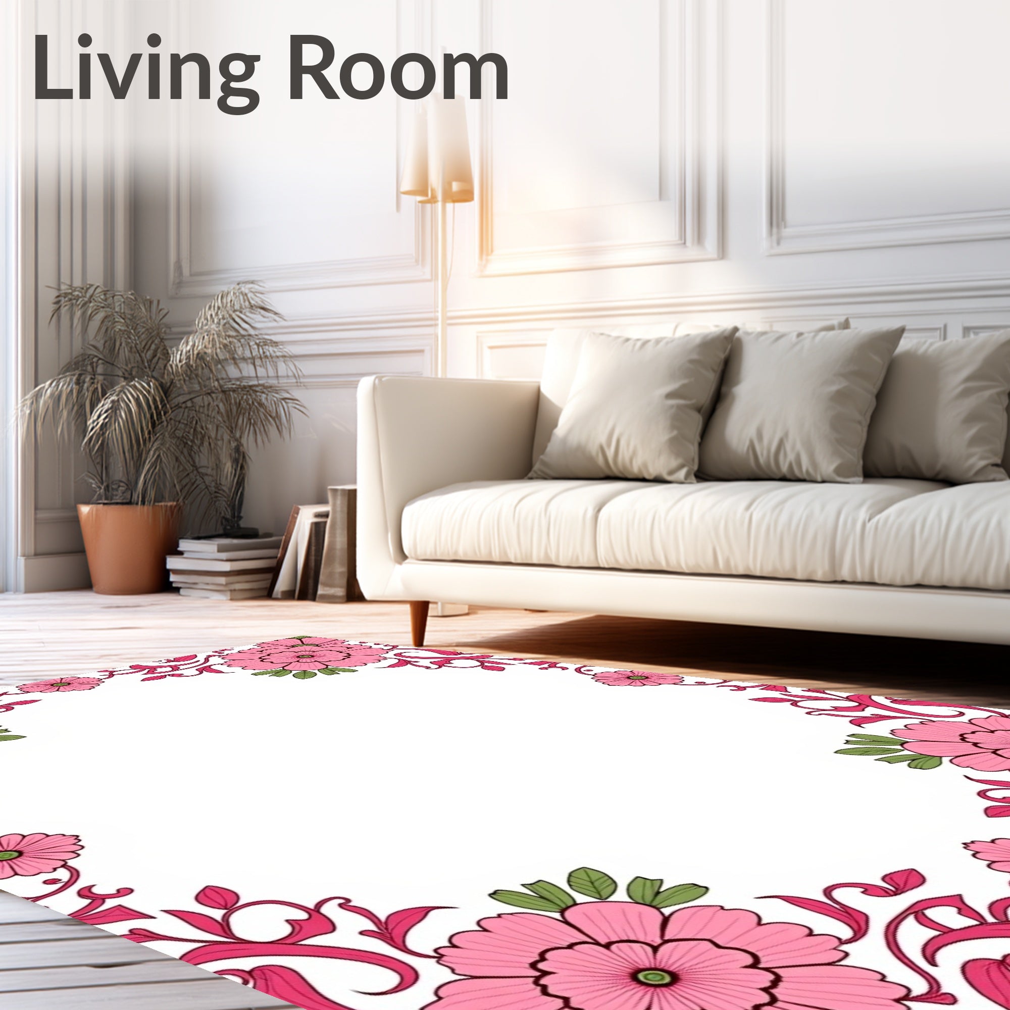 Pink Floral Vine Border Design Rug