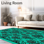 Damask Black On Teal Pattern Rug