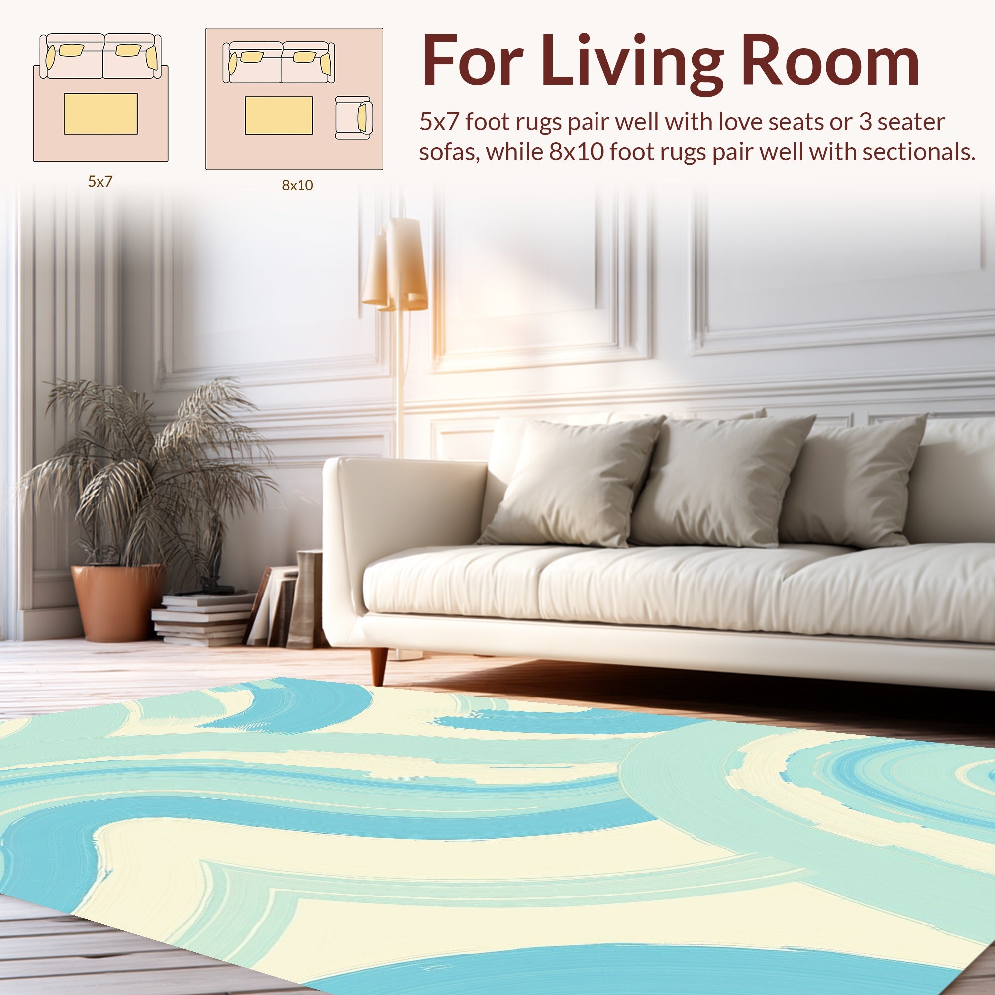 Abstract Brush Stroke Light Blue Design Rug