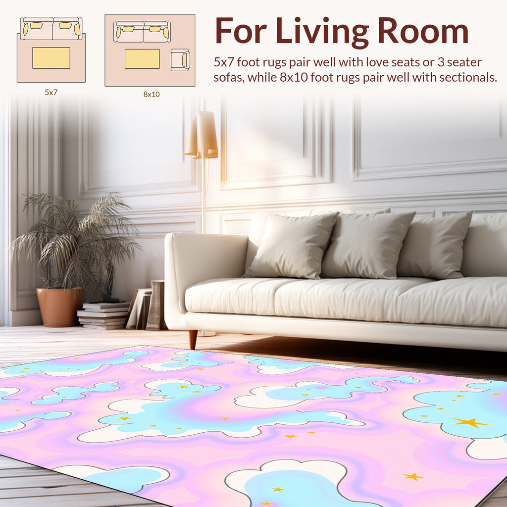 Dreamy Cloud Pattern with Stars Rug