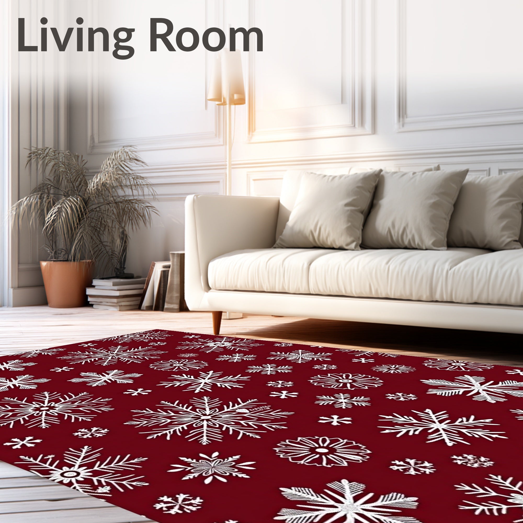 Crimson Snowflake Pattern Design Rug