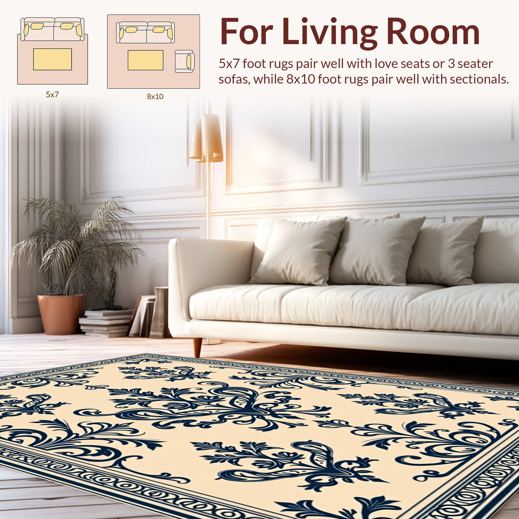 Ornate Damask Floral Motif Pattern Rug