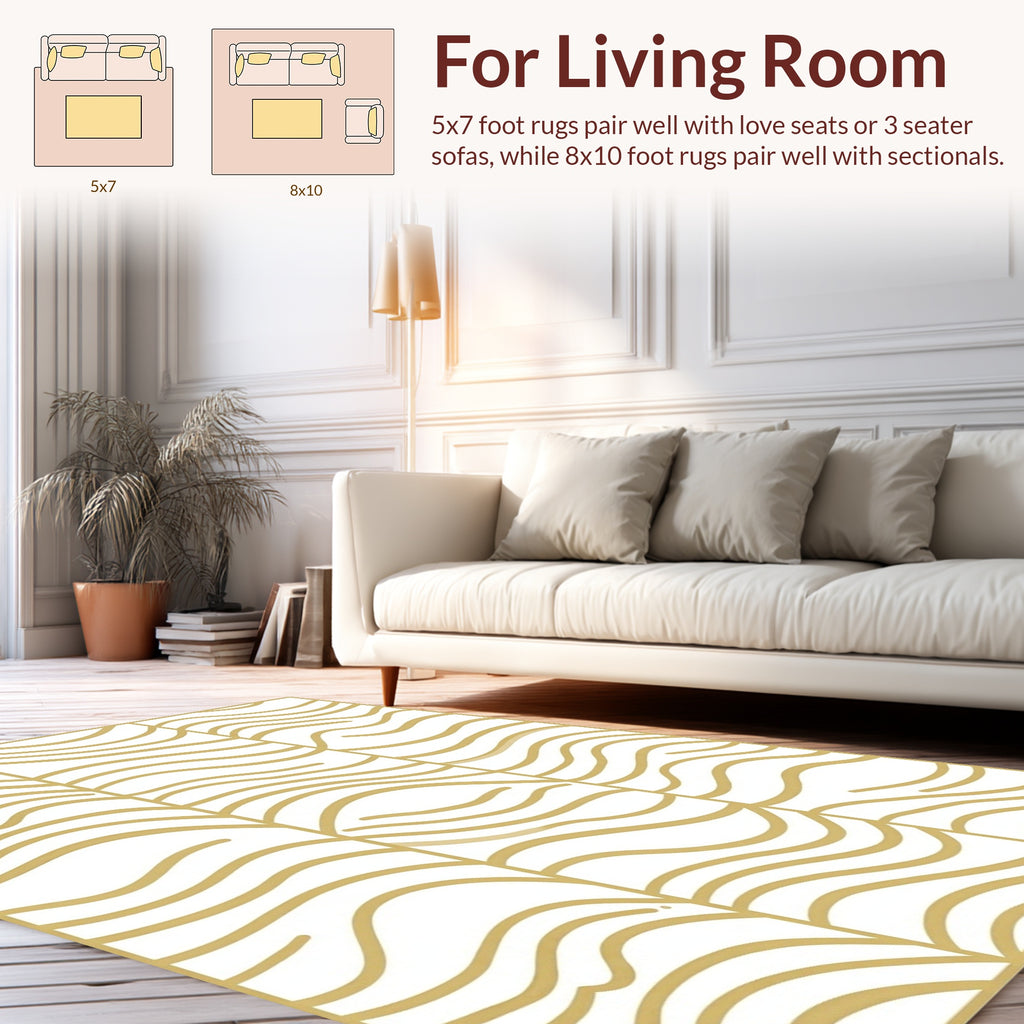 Abstract Golden Wavy Lines Rug