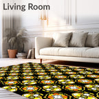 Bright Yellow Orange Floral Pattern Rug