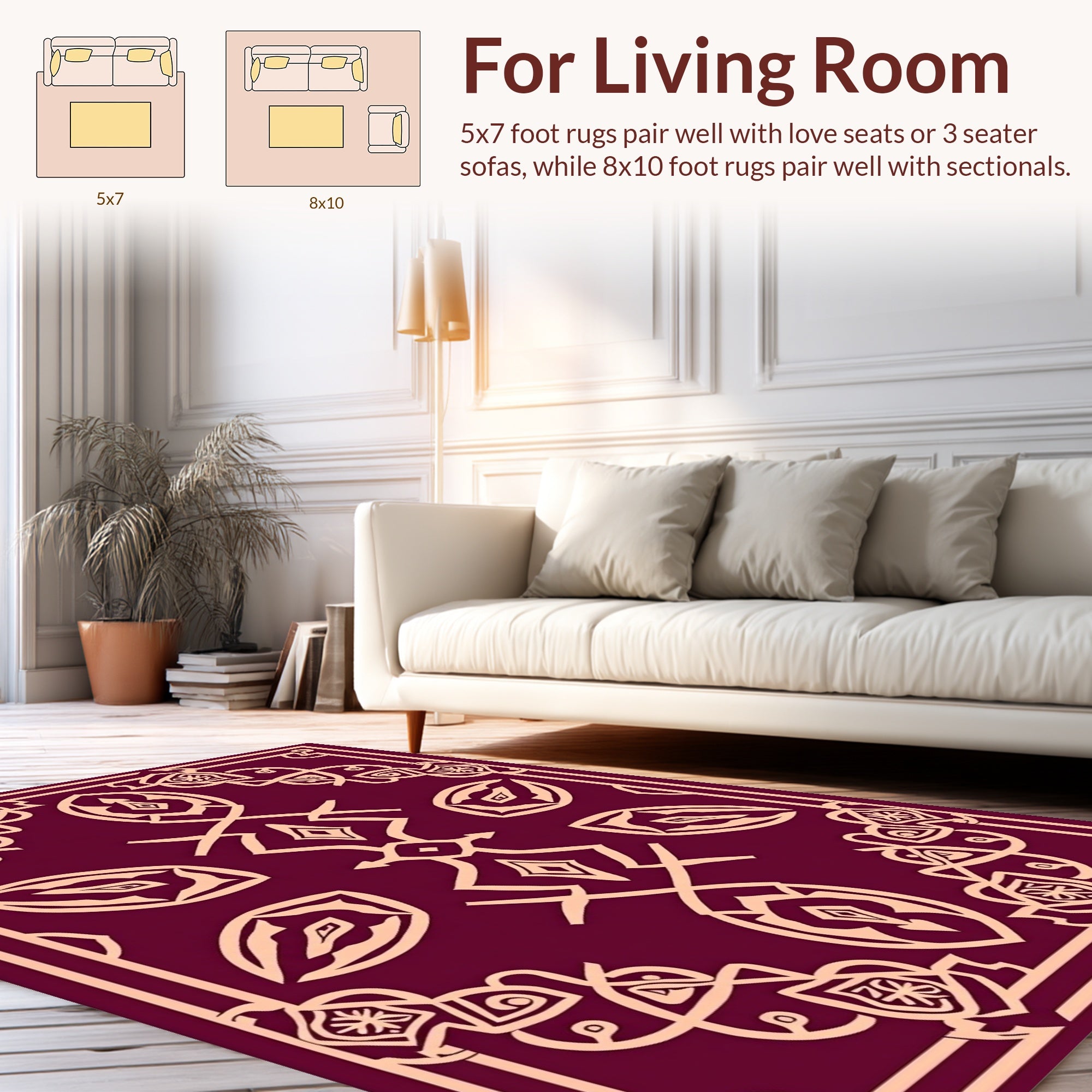 Elegant Burgundy Abstract Pattern Rug