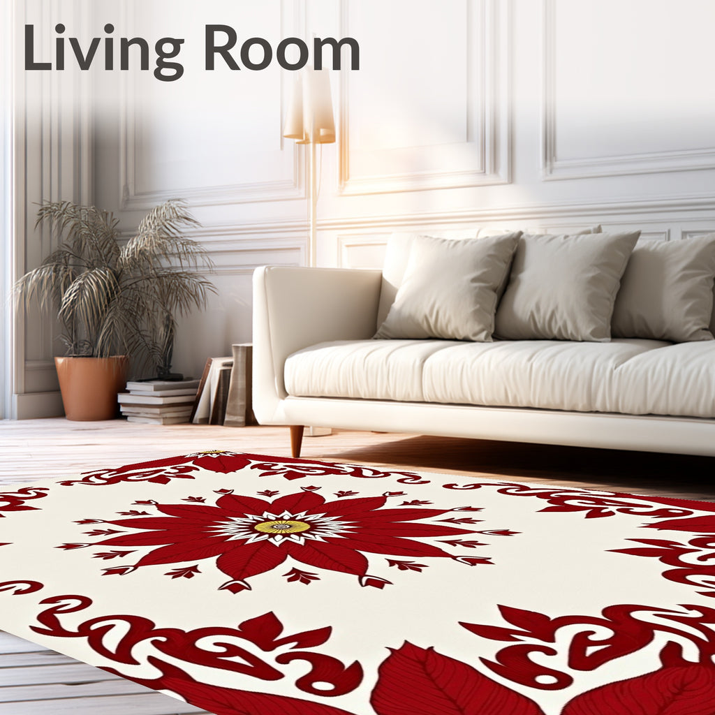 Crimson Floral Mandala Pattern Rug