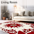 Crimson Floral Mandala Pattern Rug