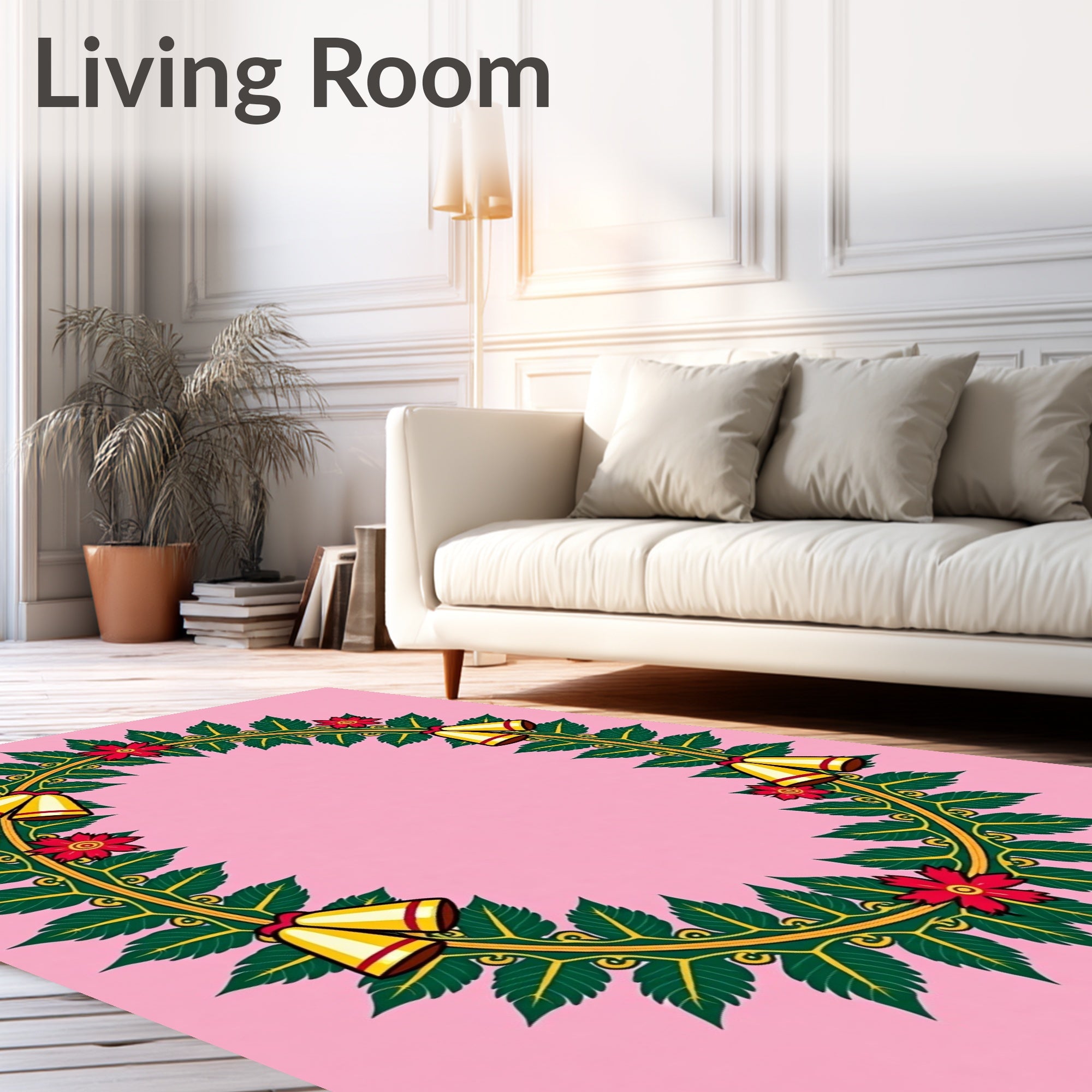 Festive Leaf Bell Swirl Oval Design Rug