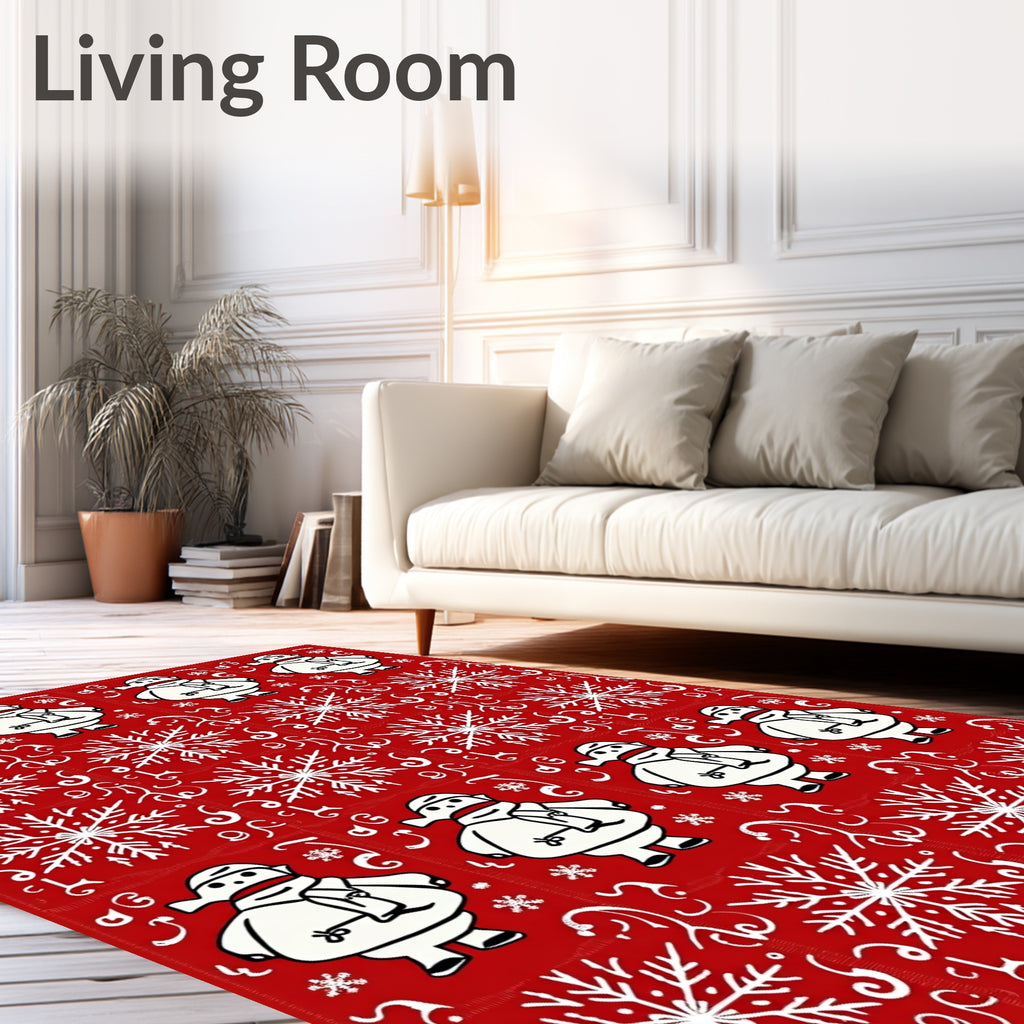 Snowman Snowflake Pattern Red Rug