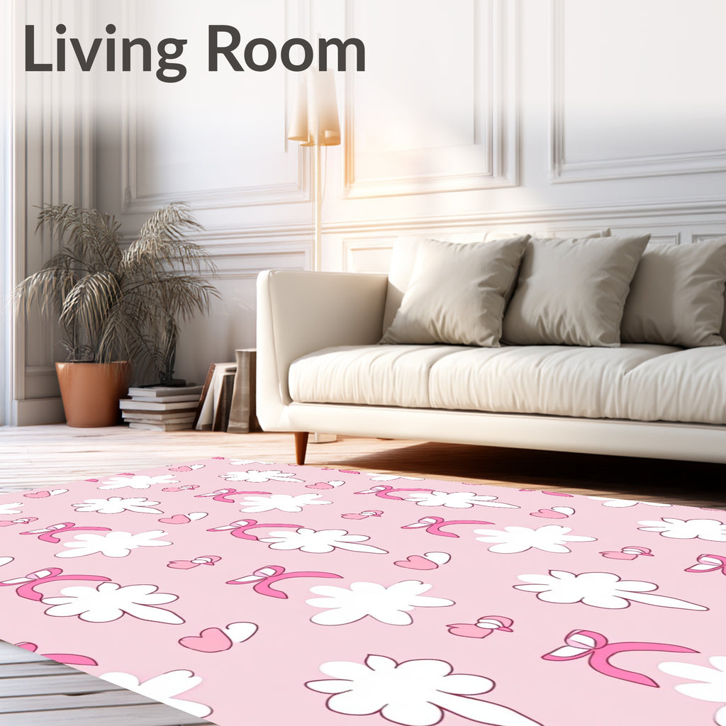 Cute Pink Heart Bow Pattern Rug