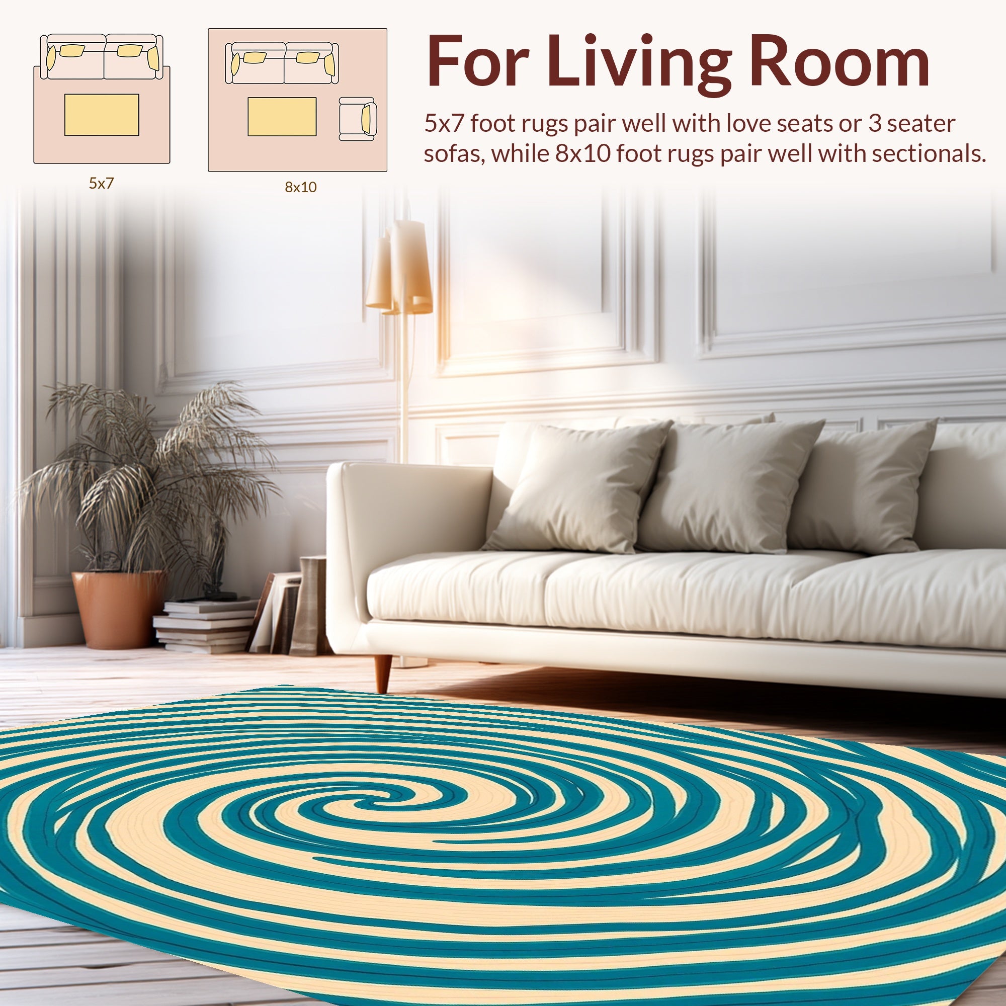 Swirling Teal Cream Abstract Design Rug