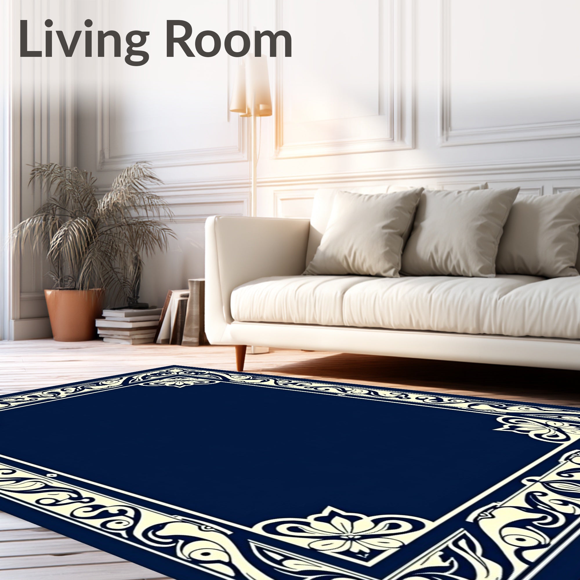 Ornate Floral Inlay Border Design Rug