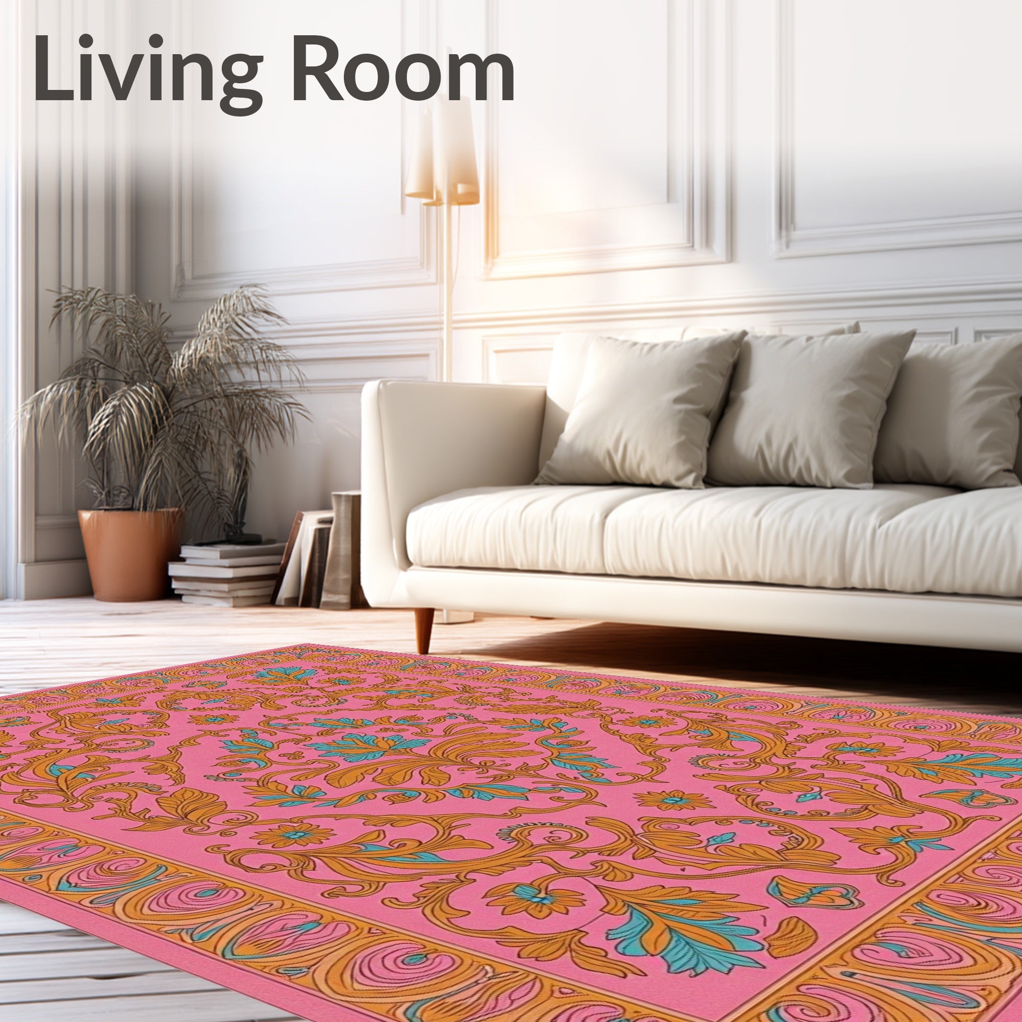 Pink Floral Swirls Damask Rug