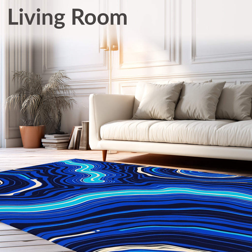 Striking Blue Wavy Lines Pattern Rug