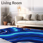 Striking Blue Wavy Lines Pattern Rug