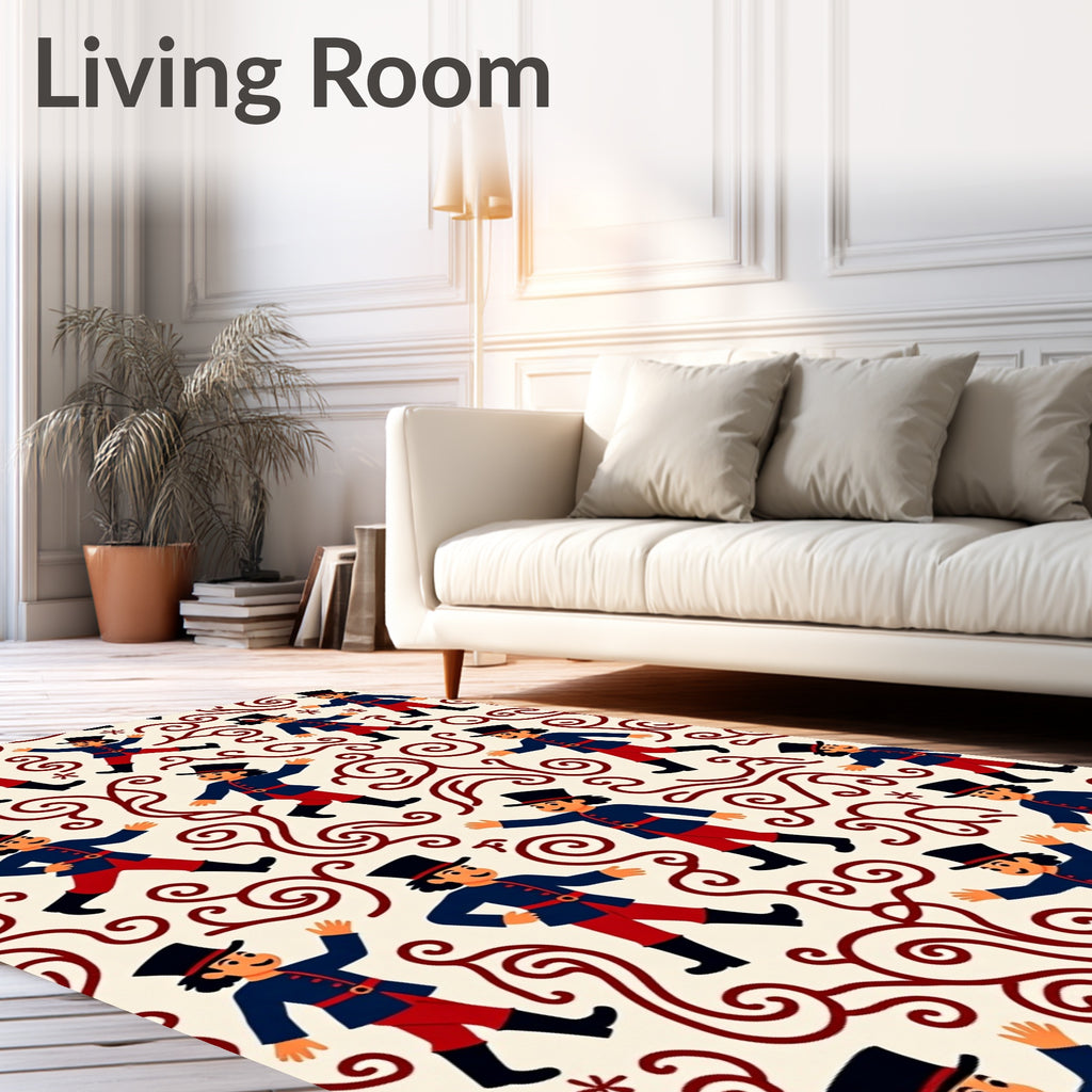 Whimsical figures and scrollwork pattern Rug