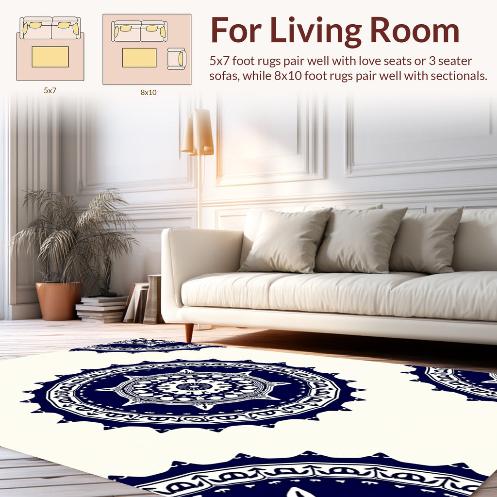 Indigo Cream Mandala Design Rug