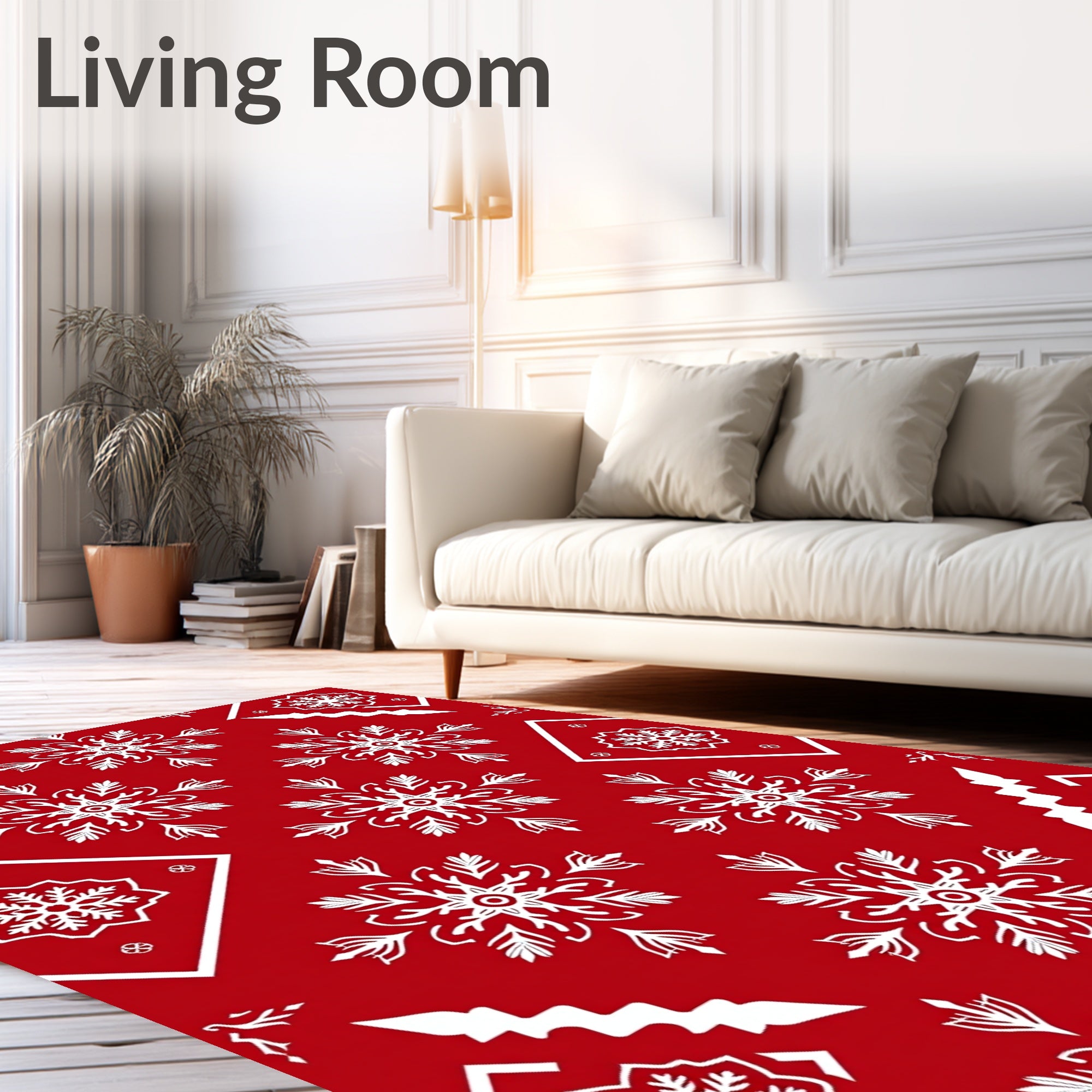 Red White Snowflake Pattern Design Rug